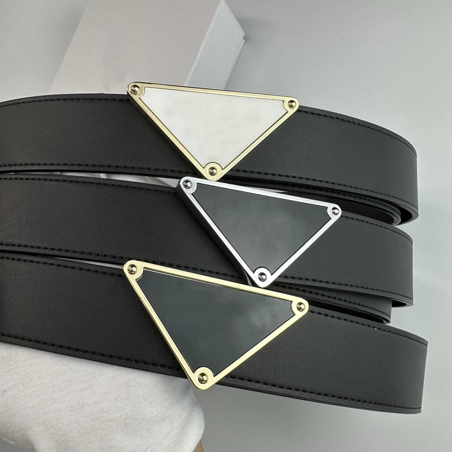 

Fashion Classic Men Designer Belt Women Triangular Smooth Buckle Luxury Brand Genuine Leather Belts Business Casual 4cm Wide Black Belt, As shown