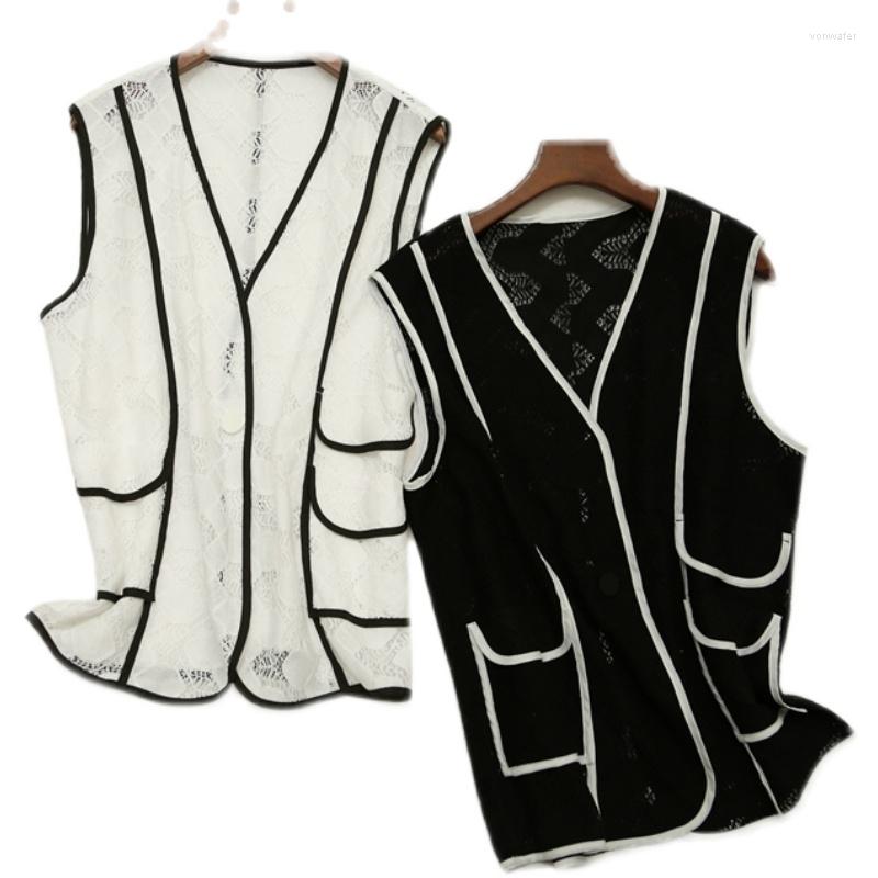 

Women' Vests Summer Hit Colot Stitching Lace Vest Women V-neck Loose Top Waistcoat, Black