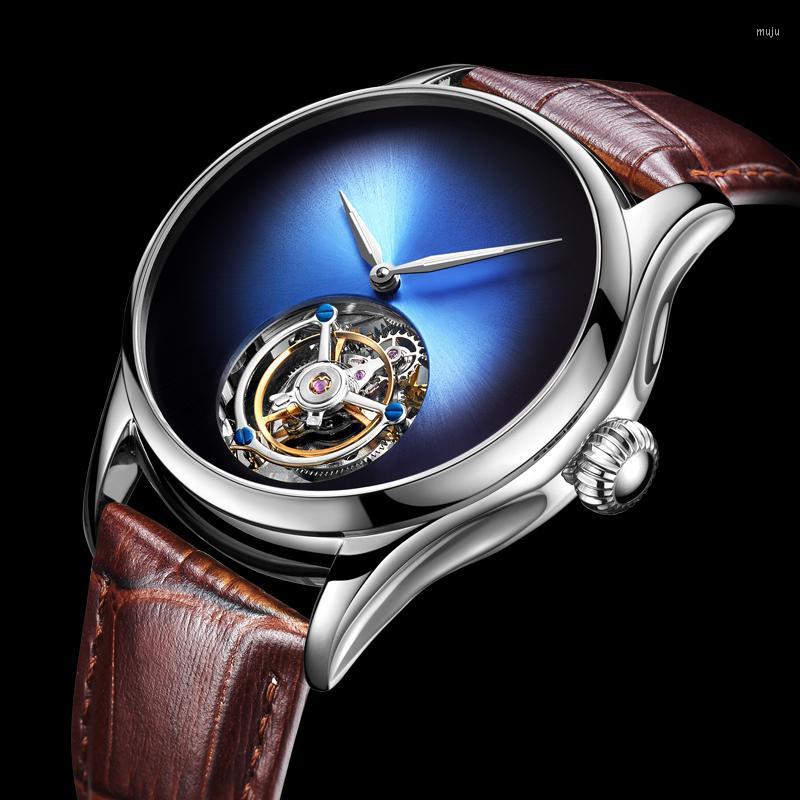 

Wristwatches Luxury Watch For Men Tourbillon Movement Aesop Brand Sapphire Waterproof Leopard Eye Dial Leather Box, Red