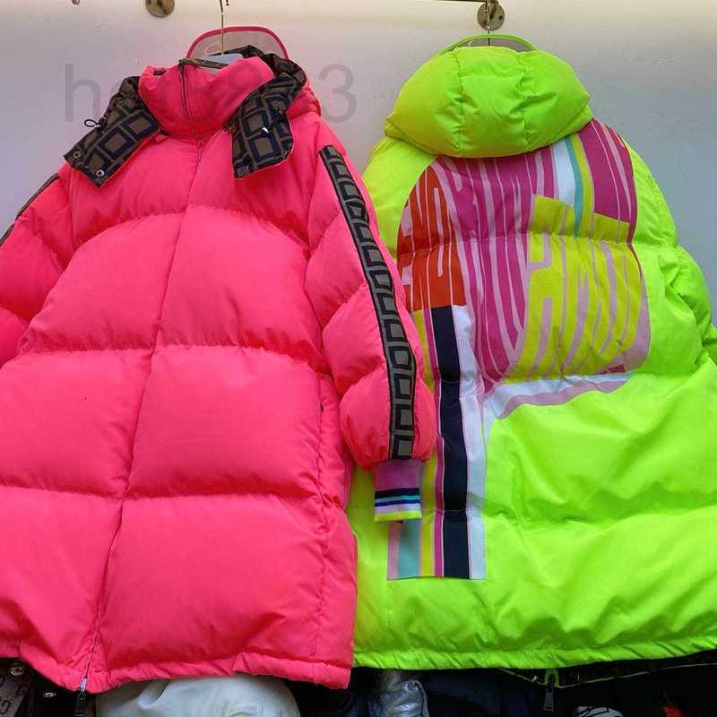 

Men's Down & Parkas designer 21ss Mens -coat Fashion Print Fluorescent Color Double Sided Keep Warm Jacket Winter Detachable Hood Loose Coats VWXX, Pink long