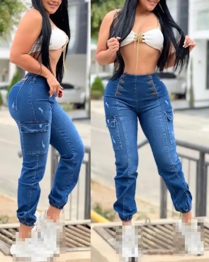 

Women' Jeans Women' 2022 Trend Summer Fashion Button Ripped Cuffed Casual Plain Skinny Pocket Daily Long