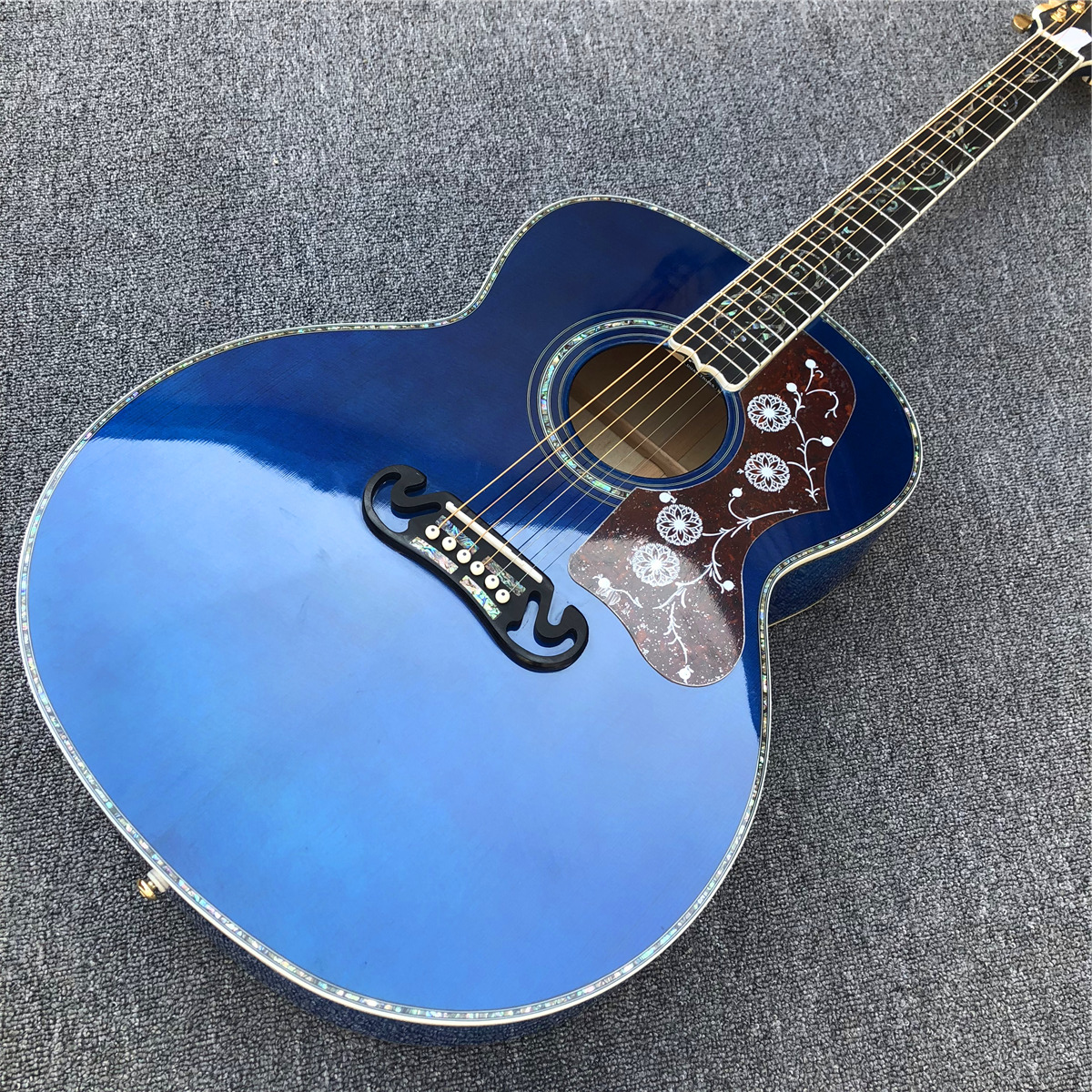 

43" Blue Solid Spruce J200 Acoustic Guitar Real Abalone Inlays Burst Flame Maple Back and Sides Jumbo Body Guitarra