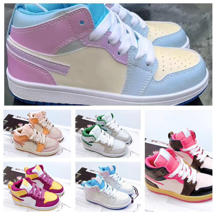 

Designers Kids Basketball Shoes 1s High Boys Girls Athletic Outdoor Sneakers Black White Blue Green Children Trainer Size 22-39