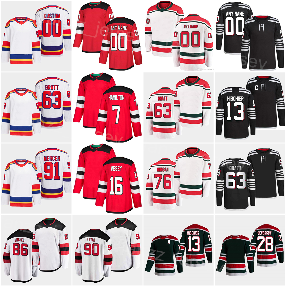 

2023 Reverse Retro Hockey 13 Nico Hischier Jersey 76 PK Subban 7 Dougie Hamilton 18 Dawson Mercer 28 Damon Severson Jesper Bratt Jack Hughes Tomas Tatar Men Kids Women, Black