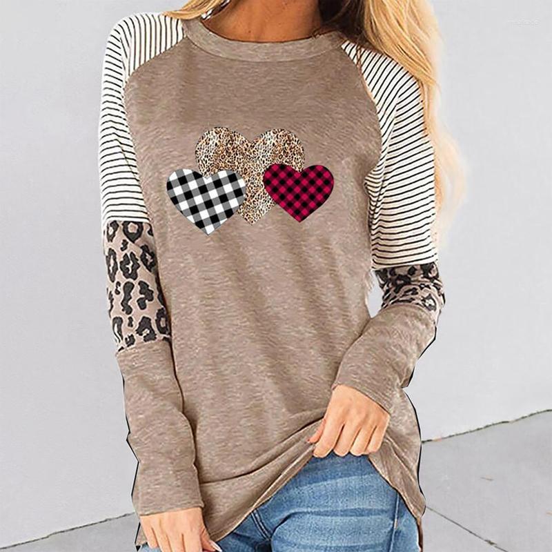 

Women' T Shirts Female Sweatshirt Heart Print 2022 Elegant Loose Long Sleeve Circle Neck Shirt Oversize Casual Pullover, Black