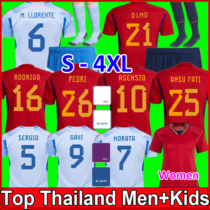 

2022 OLMO ANSU FATI MORATA Spain soccer jerseys Espana Camiseta de Futbol PEDRI SERGIO FERRAN KOKE GAVI AZPILICUETA RAMOS football shirts men kids kit sets, Kids away