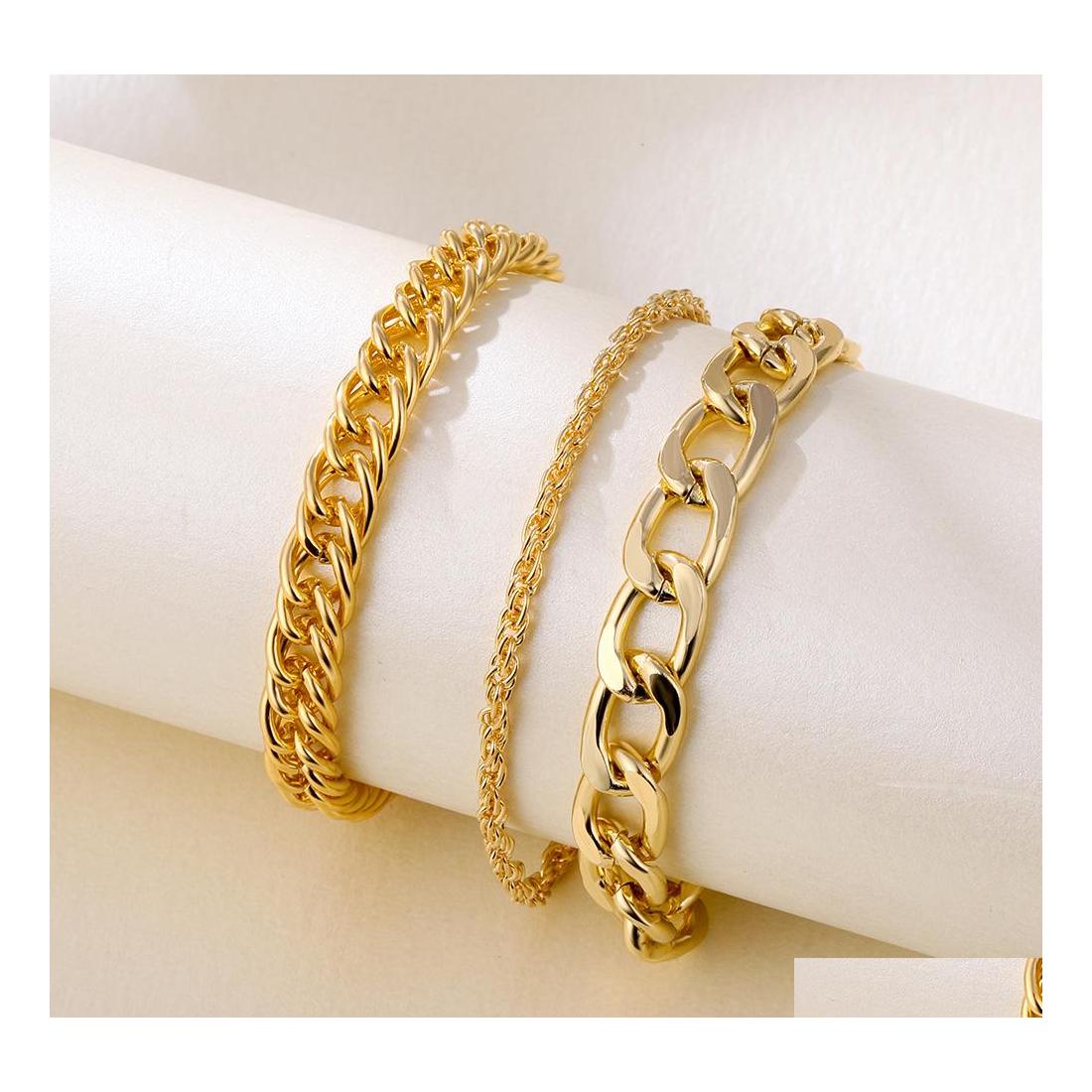 

Anklets Fashion Jewelry Chain Anklet Set Punk Metal Bracelet Anklets 3Pcs/Set Drop Delivery Dhj9B