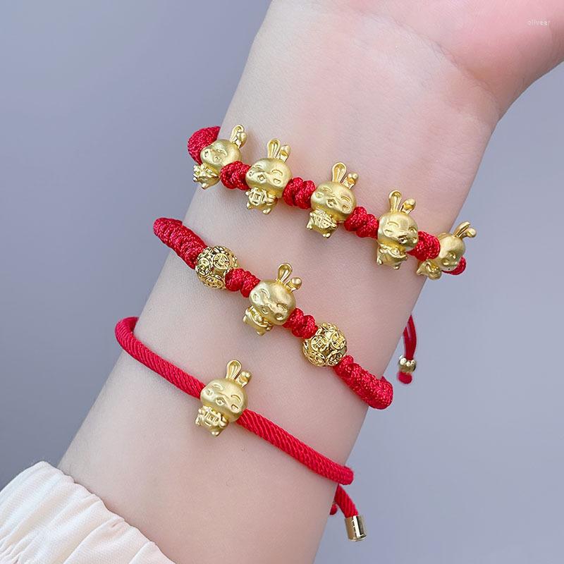 

Charm Bracelets Animal Year Handmade Braid Red Rope Chain Bracelet Metal Beaded For Women Fashion Jewelry Gifts YBR747