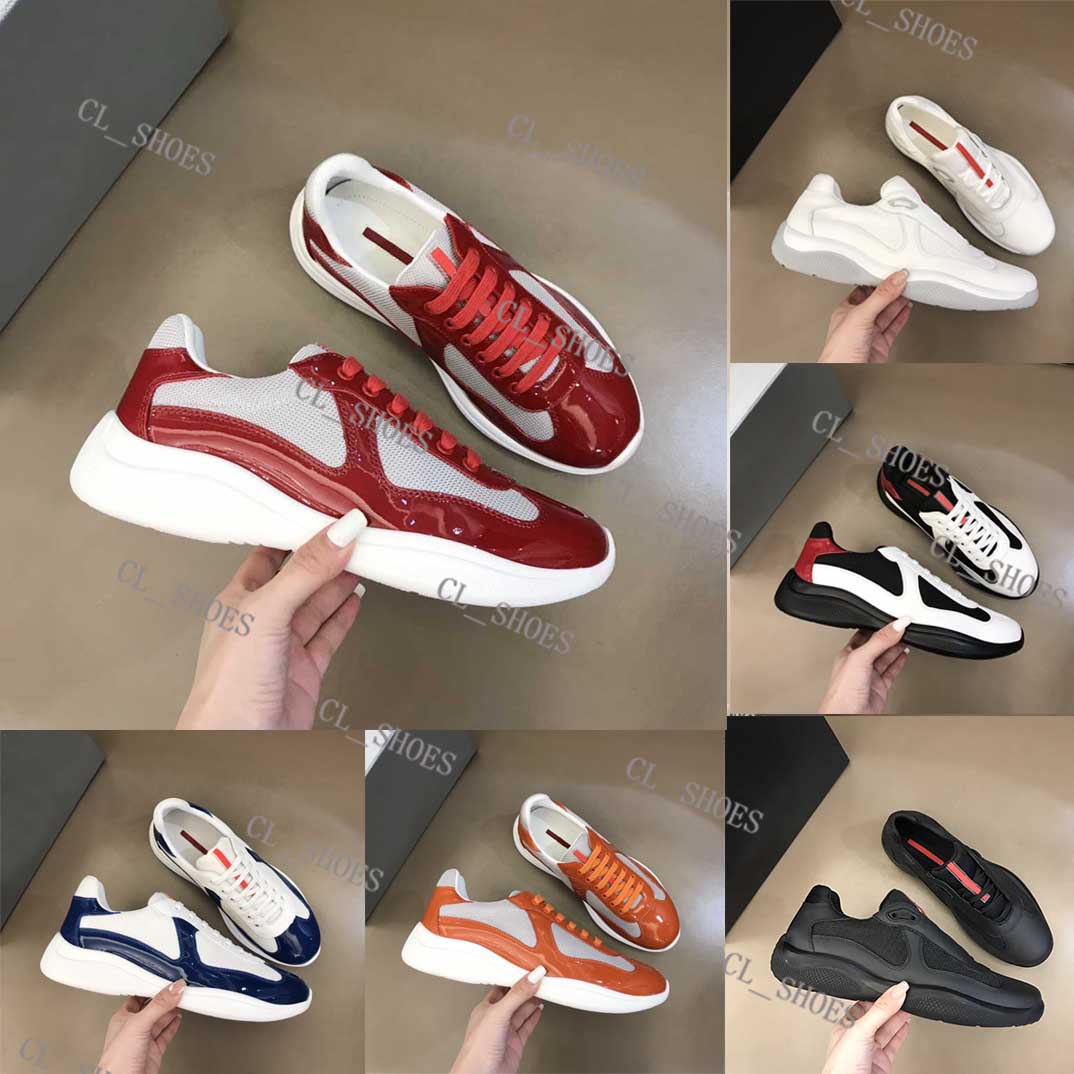 

Designer Men Sneakers America'S Cup Casual Shoes Bike Fabric Sneaker Patent Leather Flat Trainers Outdoor Platform Shoe With Box