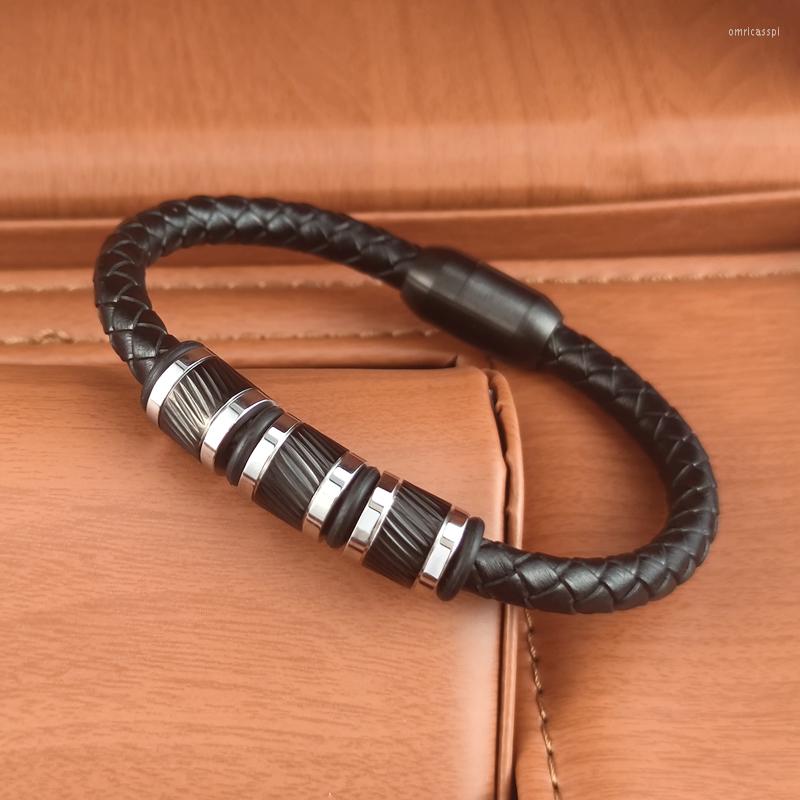 

Charm Bracelets Fashion BlackTwill Beaded Accessories Single Classic Leather Bracelet For Men High Quality Jewelry Gift