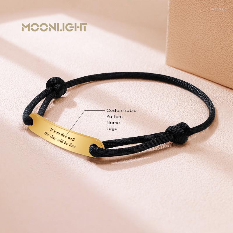 

Charm Bracelets MOONLIGHT Personalized Engraved Custom Name Adjustable Bracelet Jewelry Words Letters For Women 14 Colors