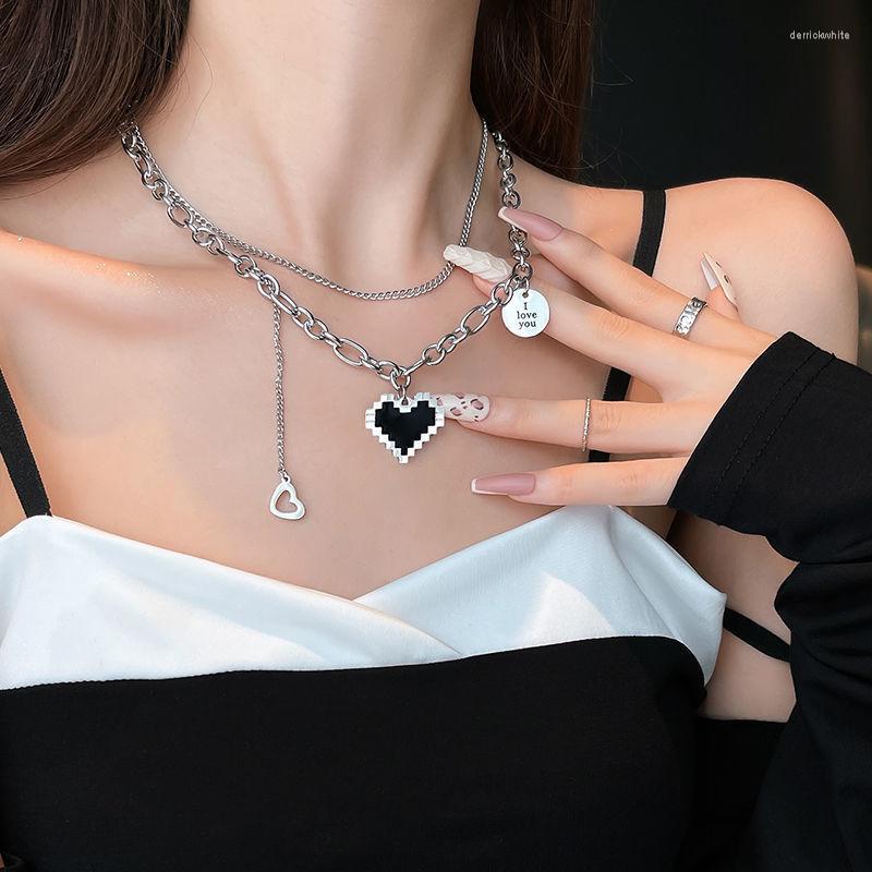 

Pendant Necklaces Aesthetic Heart For Women Silver Color Double Link Chain Love Choker Party Necklace Jewelry Accessories Gift