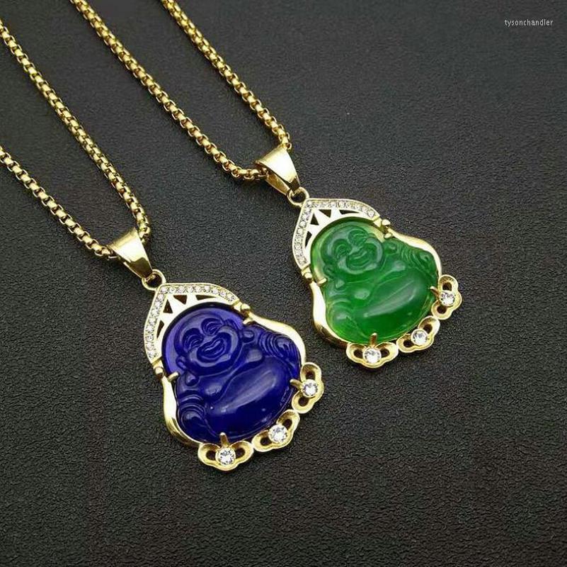 

Pendant Necklaces Stainless Steel Men's HIPHOP Maitreya Buddha Resin Jade