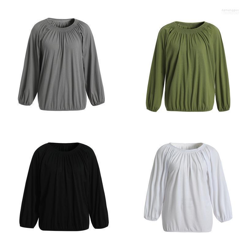 

Women' Blouses Women' & Shirts 2022 Style Crew Neck Tunic Tops Ladies Casual Long Sleeve Solid Color Loose Ruched T-Shirts Fashion, Army green