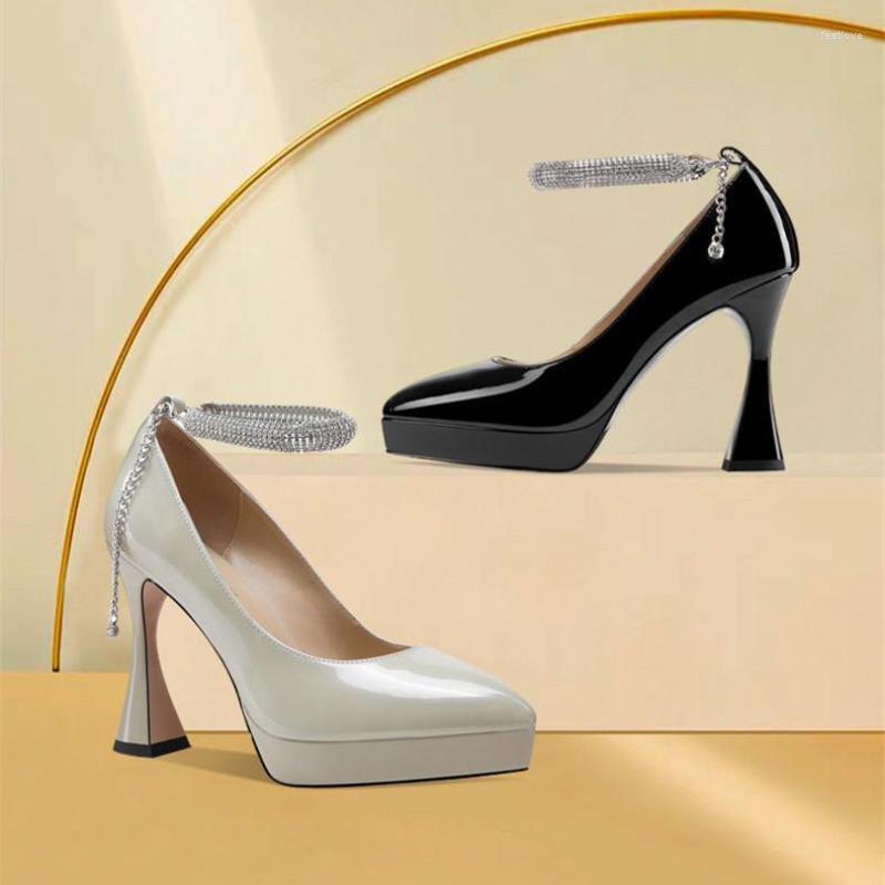 

Dress Shoes Women's Summer Patent Leather High Heels Platform Round Toe Office Slip On Ladies 1, Beige