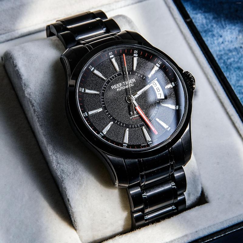 

Wristwatches Reef Tiger/RT Watch Seattle Sports For Men Automatic Watches Big Date Black Steel With Super Luminous RGA166, Rga166ywyl