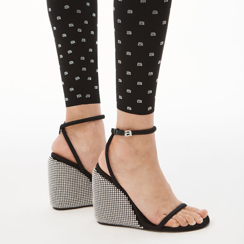 

women shoe 2022 dahlia 95mm Lycra Crystal wedge Black nylon strappy sandals