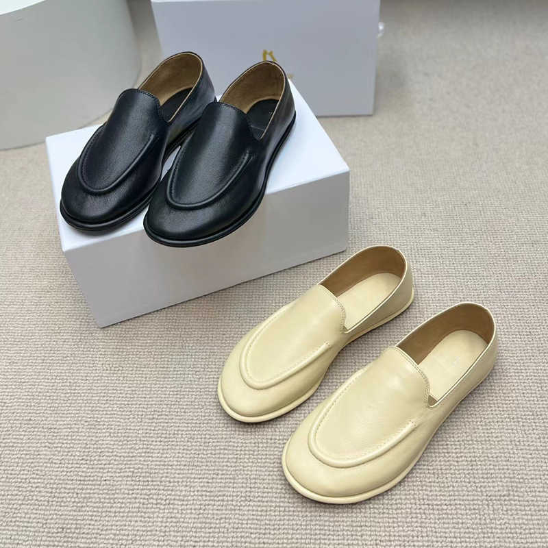 

Small the row first layer cow leather comfortable round head flat sole single shoe with Lefu shoes for women, Black