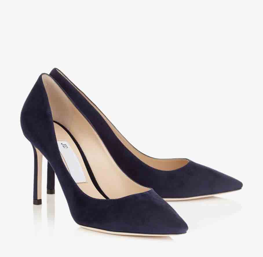 

Women dress shoes high heel luxury brand pump romy 85mm Black Suede Pointed Pumps lady sexy heeled slip on wedding party with box 35-43