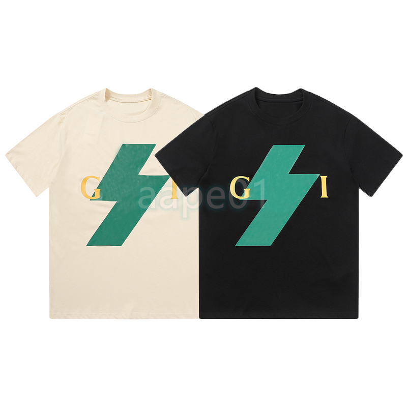 

Luxury Designer Mens T Shirt High Street Lightning Letter Print Round Neck Short Sleeve Fashion Brand T-shirt Womens Top Black Apricot Asian Size S-2XL