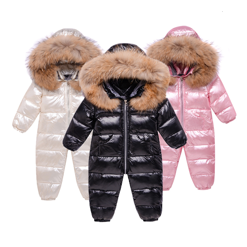

Down Coat Winter Kids Jumpsuit Overalls for Boy Children Thick Ski Suit Girl Duck Jacket Toddler Baby Snowsuit Fur 0-3Years 221201, Silver