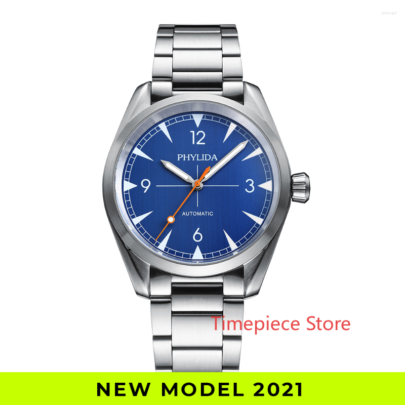 

Wristwatches 100M Waterproof NH38 Men's Automatic Watch Fashion Mechanical Wristwatch Blue Dial Rail Master Homage Lume Fully Brushed, Sterile