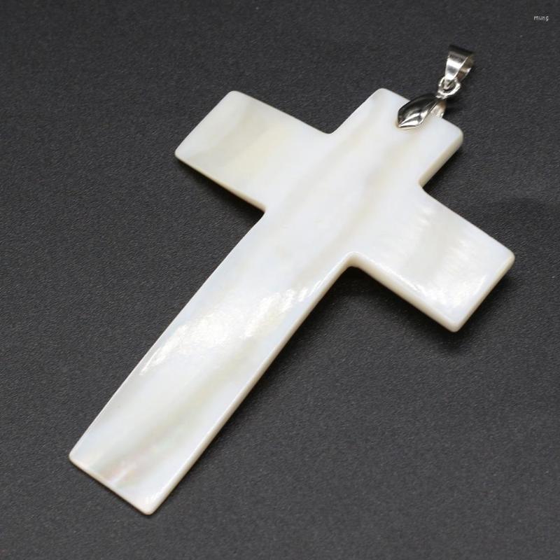 

Pendant Necklaces Wholesale 8PCS Natural Shells White Cross For Jewelry Making DIY Necklace Earrings Accessories Charms Gift Party 50x70mm