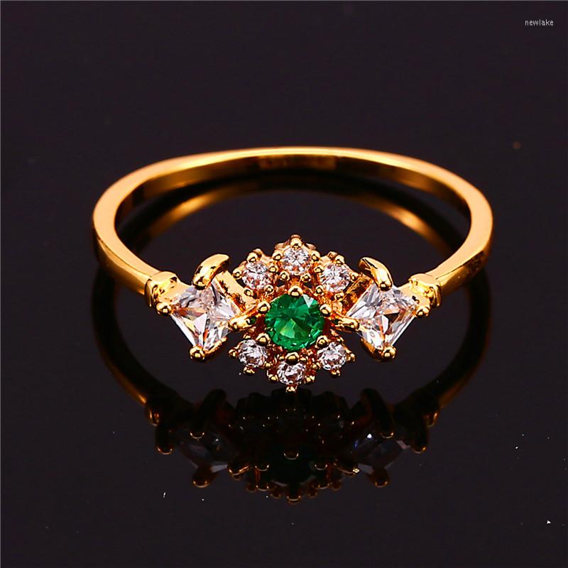 

Wedding Rings Luxury Female White Zircon Stone Ring Yellow Gold Color Crystal Green Round Promise Engagement For Women