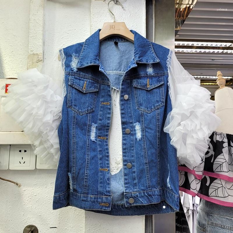 

Women's Vests Hollow Backless Sexy Lace Embroidery Drilling Denim Jacket Coat Vest Women 2022 Spring Fall Sleeveless Waistcoat, Blue