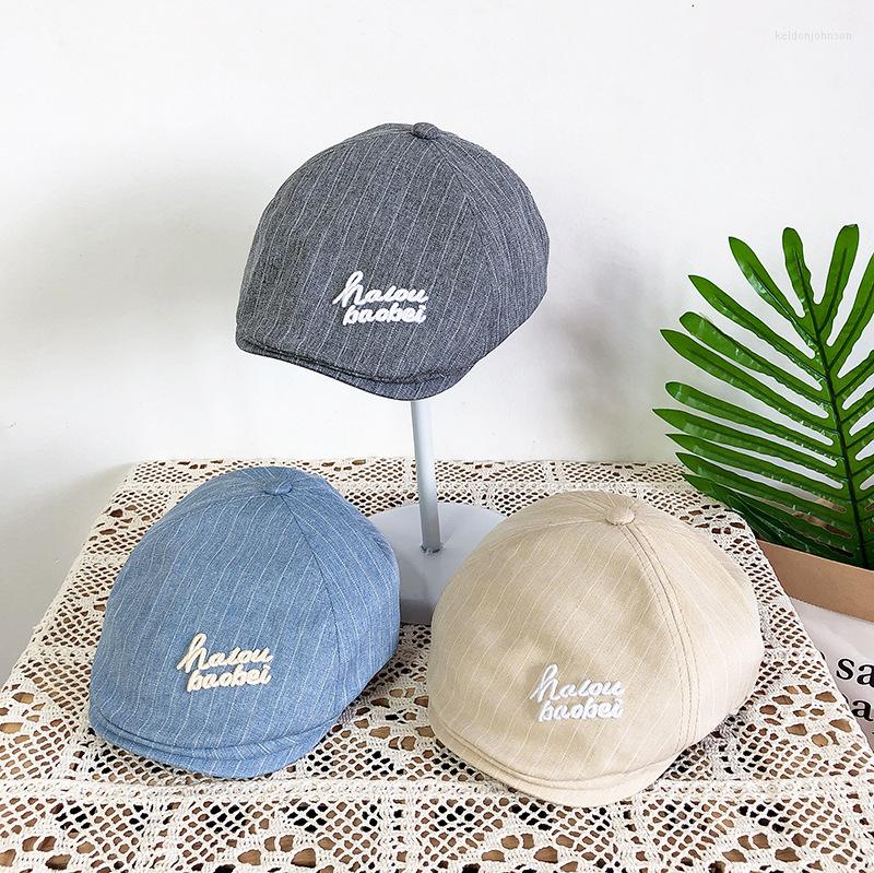 

Berets Kids Hat Casual Embroidered Letter Sboy For Boys Girls Striped Baby Party Gentleman Hats Unisex Bonnets 1-5Y, Blue