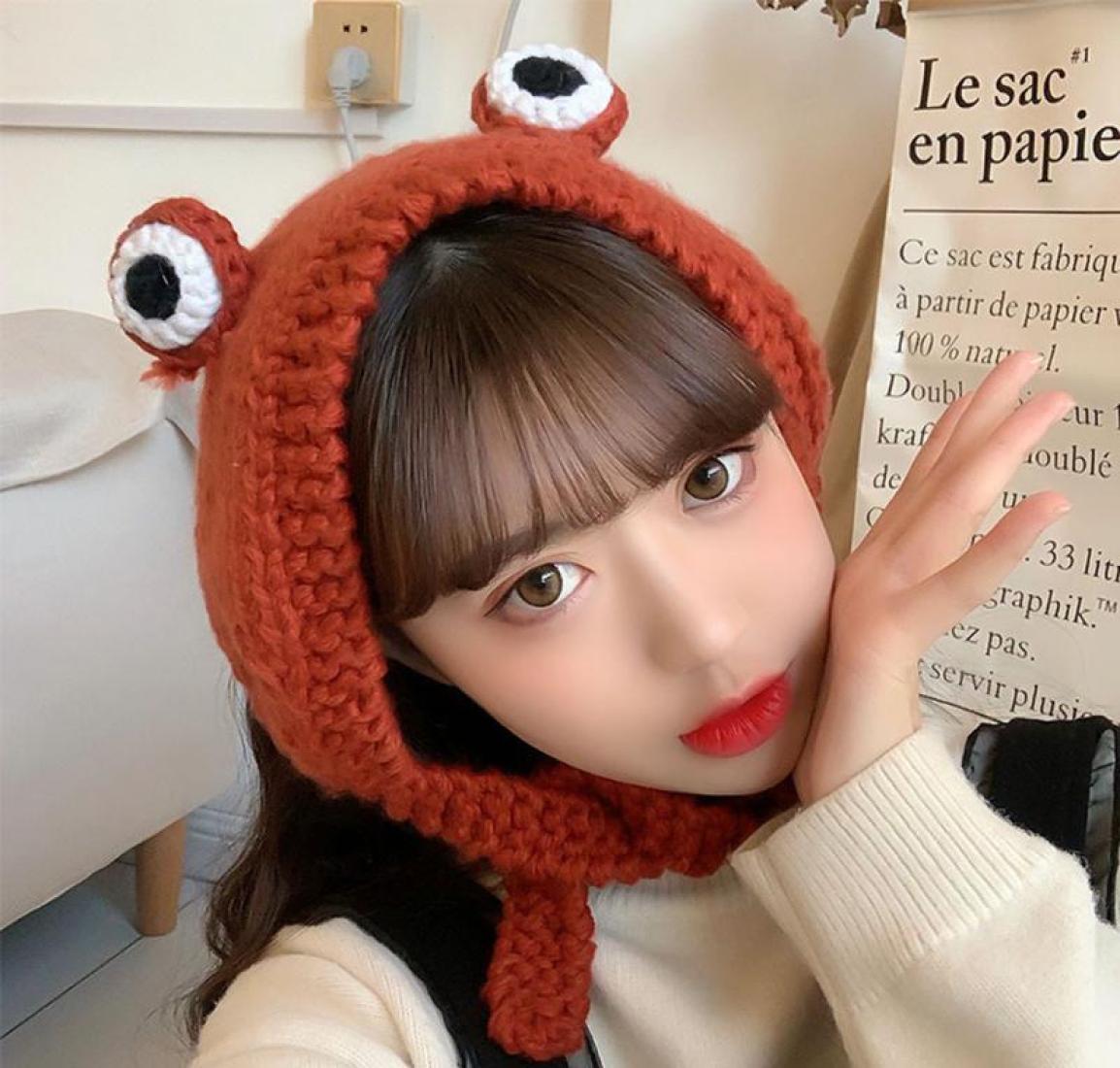 

Cartoon Frog Hat Caps Solid Color Women Winter Autumn Knitted Costume Hats HipHop Pography Prop Party Cap2673184, Beige
