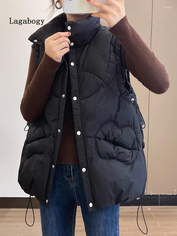 

Women' Vests Vest Lagabogy 2023 Jacket Women' Winter Short Solid Stand Collar Female Warm Sleeveless Coat Casual Single-Breasted, Beige