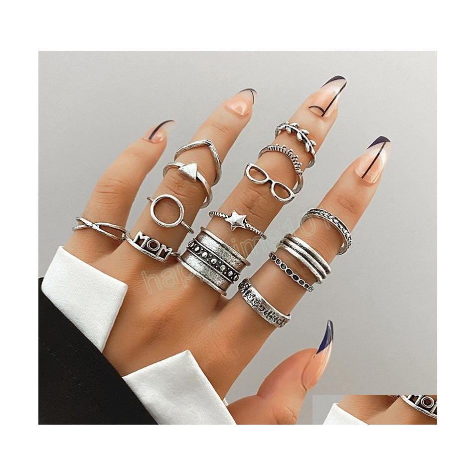 

Band Rings Vintage Star Letter Mom Glasses Frames Womens Ring Gothic Circle Woman Rings For Teens Female Jewelry Sets Gift Drop Deliv Dhii3