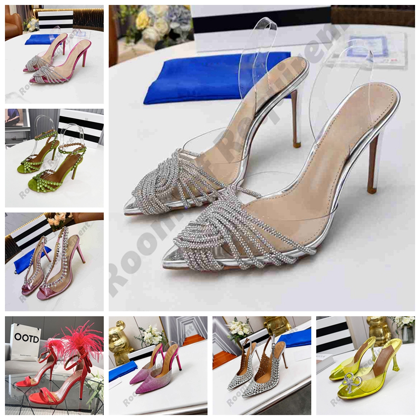 

Seduction Gatsby PVC dress Shoes Aquazzura pineapple 9cm pointy ostrich feather bowknot Crystal diamond sandal pumps high heels Sequined stilettos women shoe, 29