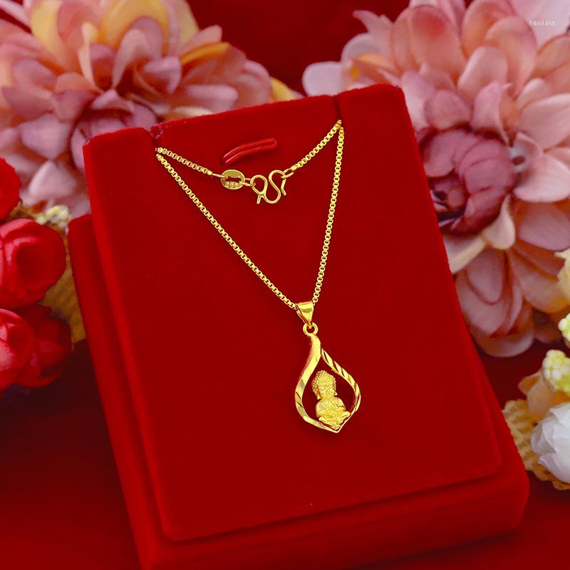 

Pendant Necklaces 24K Gold For Women Cute Water Drop Buddha Necklace Religious Choker Wedding Jewelry Wholesale