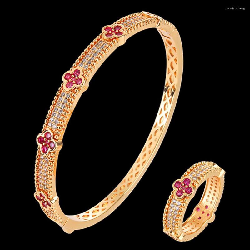 

Necklace Earrings Set Zlxgirl Jewelry Fashion Four-leaf Shape Women's Wedding Bracelet With Ring High Quality Mirco Paved Zircon Bangles, Picture shown