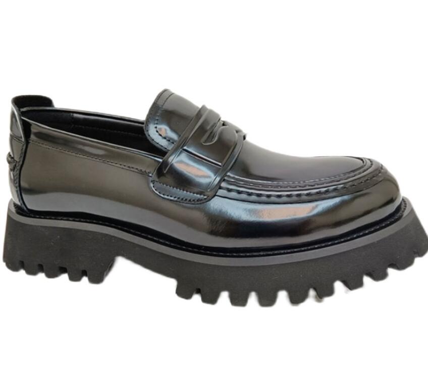 

British Style Thick heel Loafers Genuine Leather Gentlemen Wedding Dress Shoes Male Oxfords Formal Suit Shoes, Black