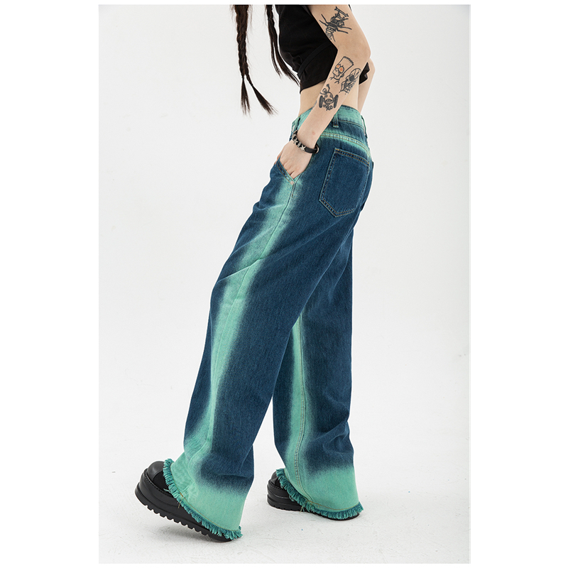 

Women' Jeans Y2K2 Womens High Waist Vintage Straight Baggy Pants Chic Design Streetwear Gradient Color Hip Hop Y2K Denim Wide Leg 221201, Blue