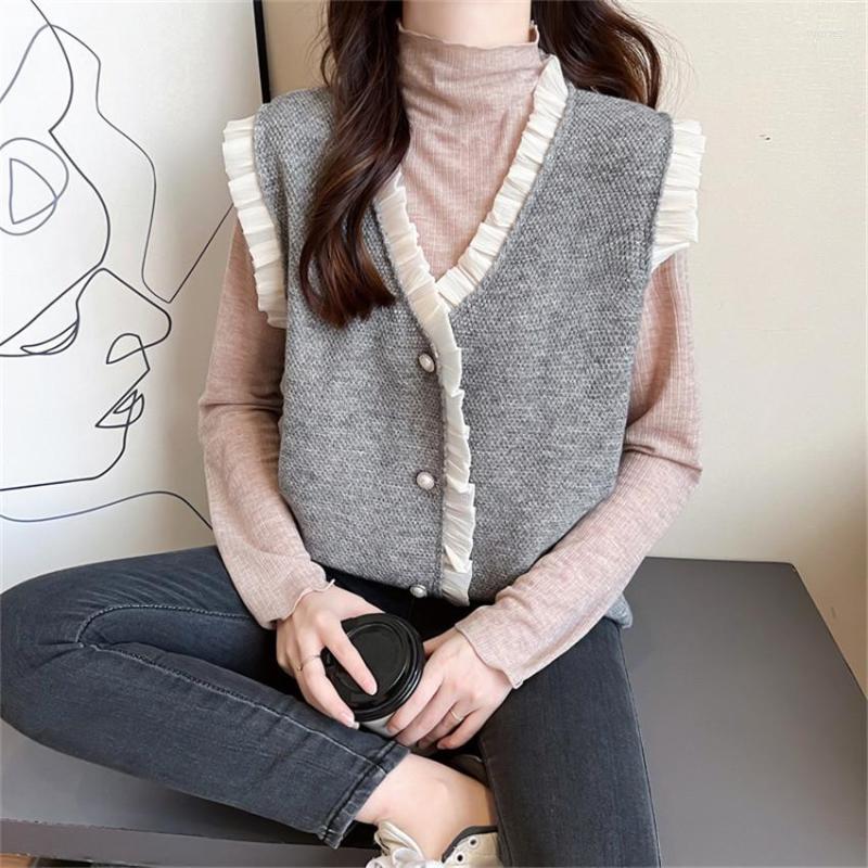 

Women's Vests Korean Fashion Knitted Sweater Vest Women Single Breasted Sleeveless Jacket Waistcoat Knit Cardiagn Outwear, Black