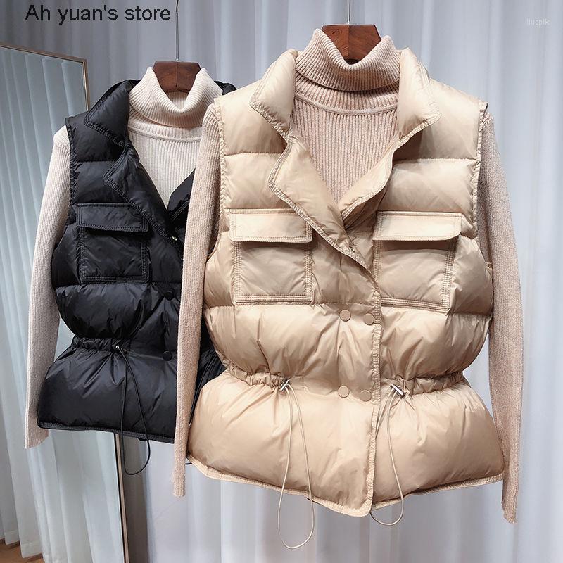 

Women' Vests Ah Yuan 2022 Ultra Light Down Vest Women Short Windproof Lightweight Warm Waistcoat Female White Duck Coat Sleeveless, Black