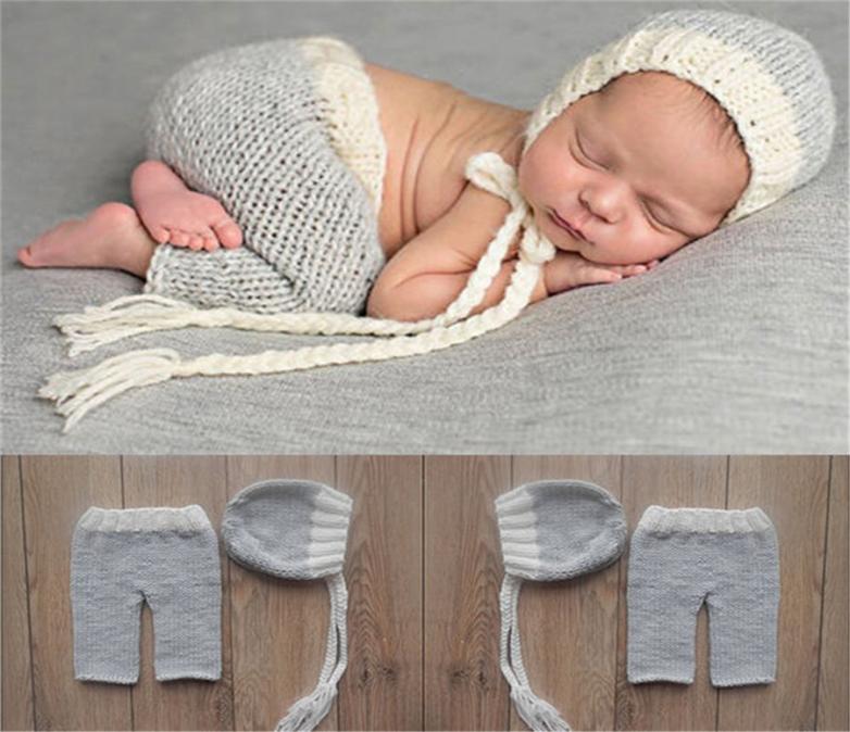 

Grey 2pcsset Hat Pant Suit Costume Unisex Infant Crochet Outfits Newborn Baby Pography Props Knitted Po Studio9811444