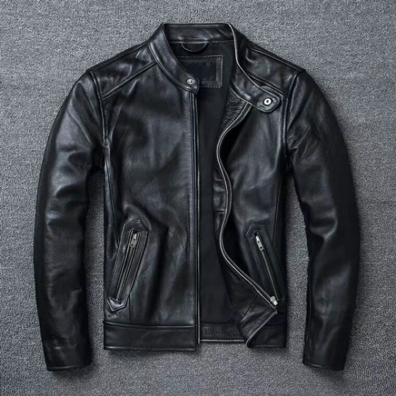 

Men's Leather Faux Spring Natural Genuine Calf Skin for Man Slim Fit Male Coat Men Real Cowhide Coats Fashion Clothing Clothes Autumn 221130, Black cowhide
