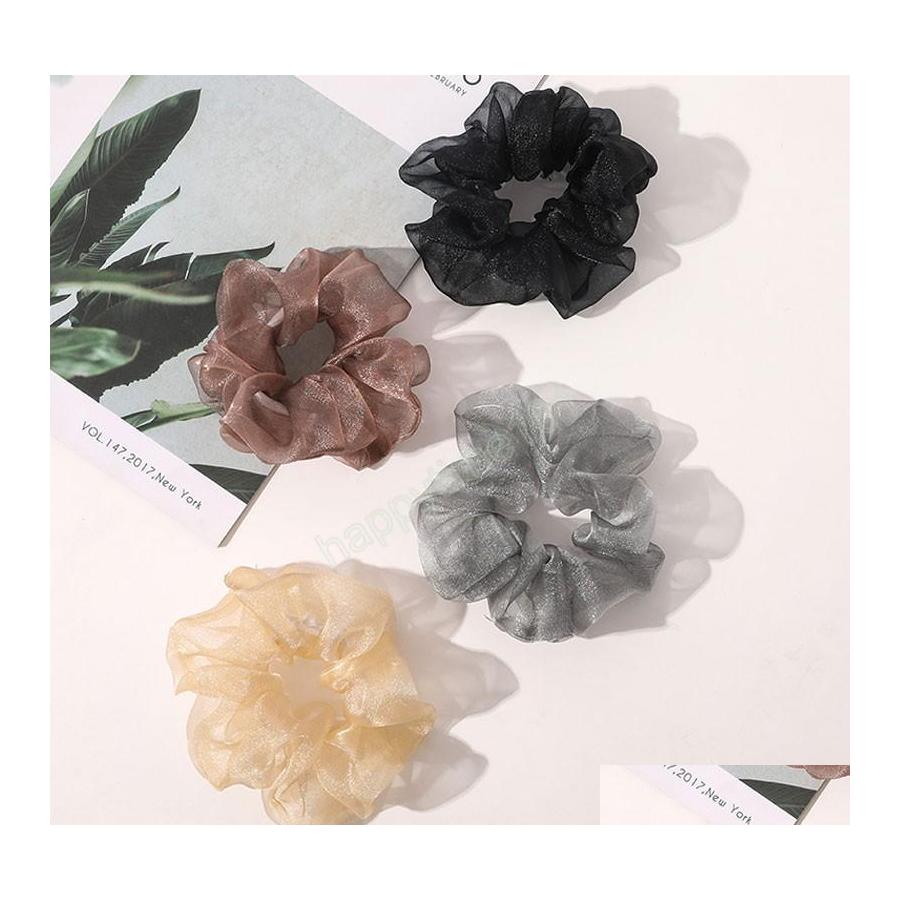 

Hair Rubber Bands Glitter Net Yarn Hair Scrunchies Shiny Solid Color Elastic Bands Ponytail Holder Women Sweet Accessories Drop Deli Dhco5
