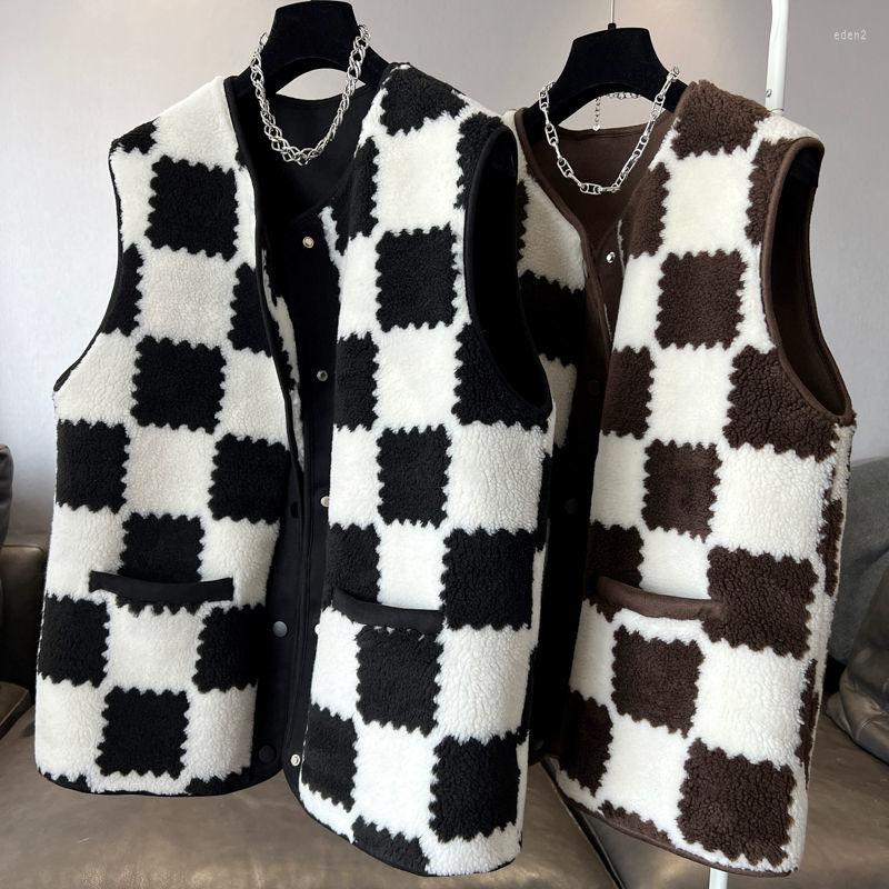 

Women' Vests 2022 Arrival Autumn Women Loose Casual O-neck Single Breasted Outerwear & Coats Sleeveless Plaid Pockets Design Vest P760, Black