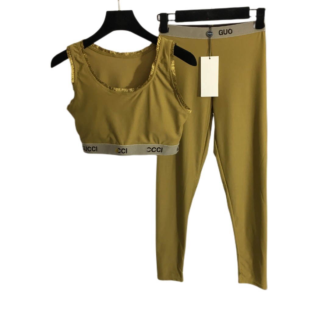 

Autumn and Winter Temperament New Letter Ribbon Waist Tank Top Yoga Set, Customize