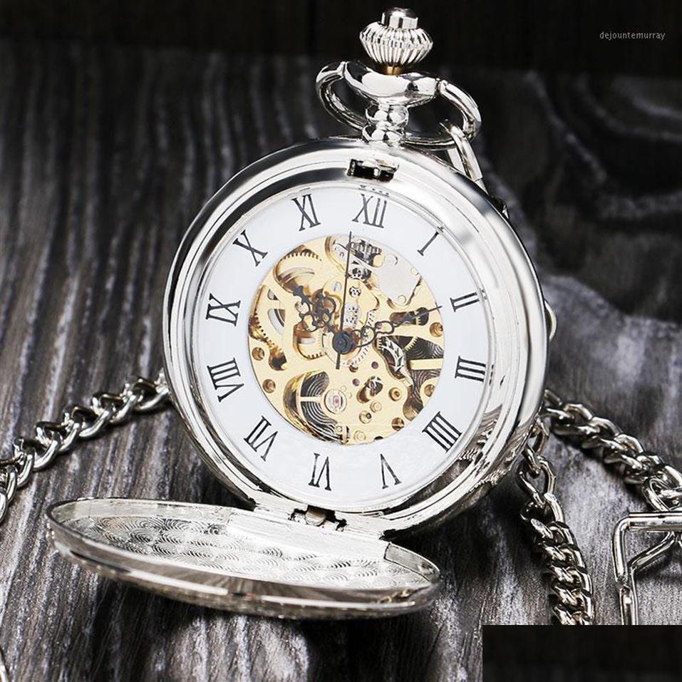 

Pocket Watches Vintage Sier Roman Number Mechanical Pocket Watch Double Open Case Fob P803C1223H Drop Delivery Watches Dhgpr, See pic