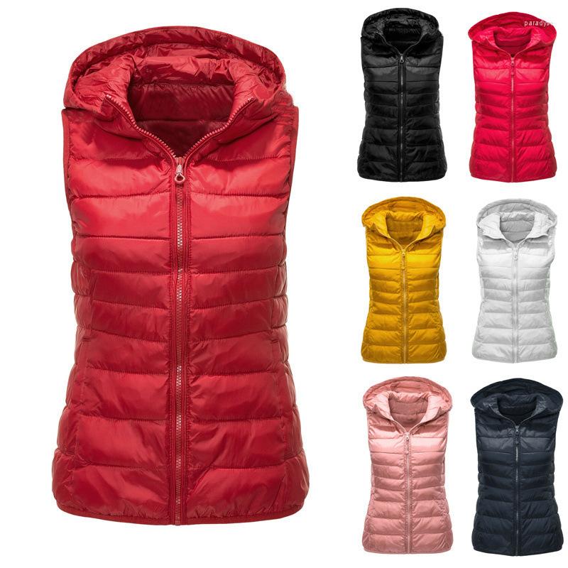 

Women' Vests 2022 Warm Undershirt Hooded Down Female Autumn And Winter Fashion Shoulders Slim Vest Cotton Clothing