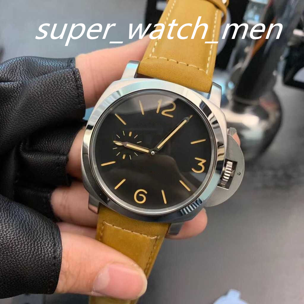 

3A Quality Men Watch marina logo Black Dial 44mm Leather Strap PAM Mens Automatic Movement Mechanical Watches Sapphire luminescent Waterproof men's Wristwatches, Custom waterproofing