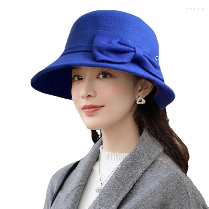 

Berets 2022 Women's Hat Bowknot Wool Felt Fashion Retro Elegant Warm Autumn Spring Panama Travel, Black