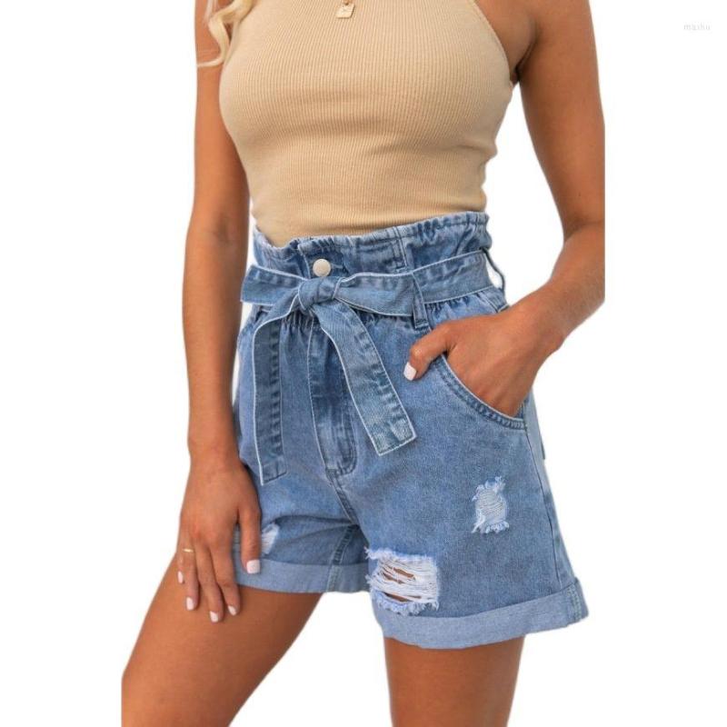 

Women' Jeans 2022 Summer Washing Holes Fashion Belt Ripped Denim Shorts, 22004